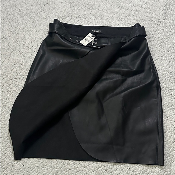 Express Black Faux Leather Pencil Skirt with Belt - Picture 5 of 5